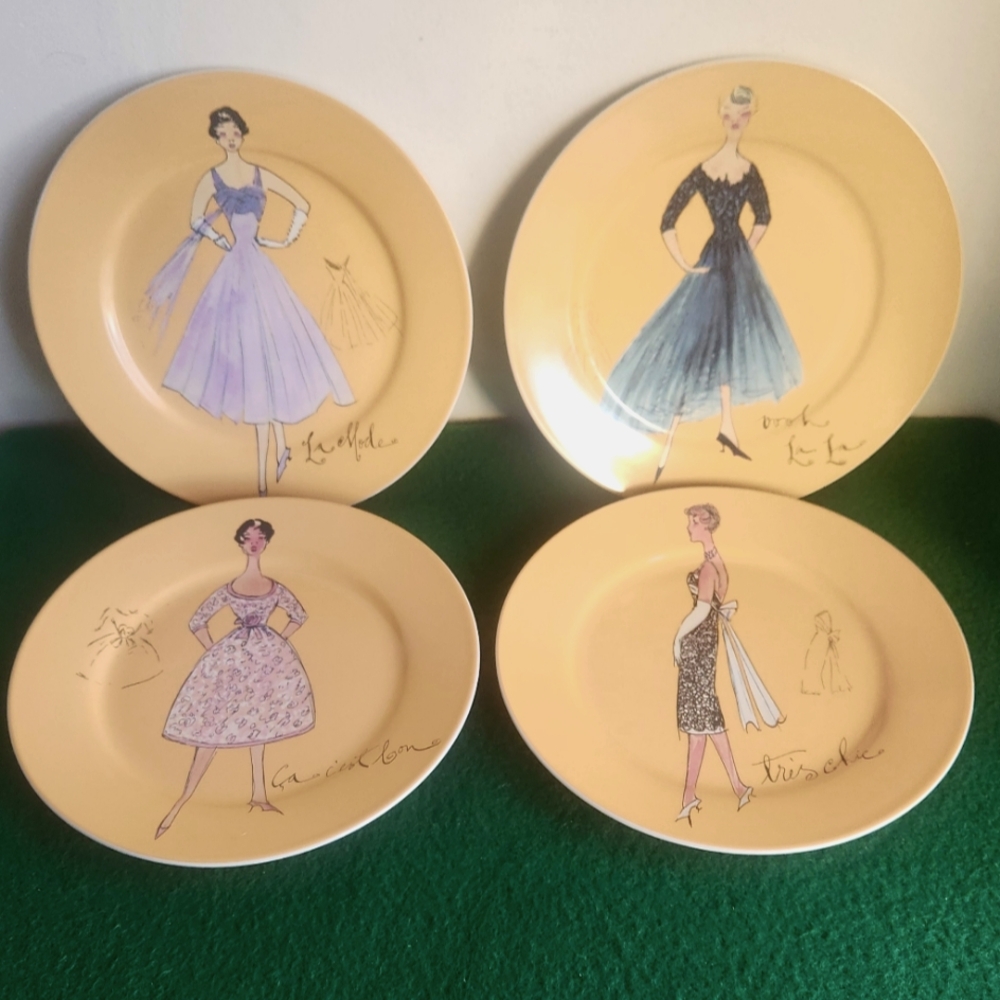4 Plates French Vintage Rosanne Fashion Dress 1950s Cotoire Luncheon Dining Tea